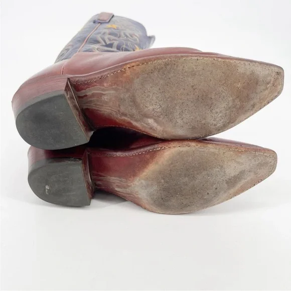 Lucchese purple/blue brown star embroidered snip toe women’s boots - Picture 12 of 13